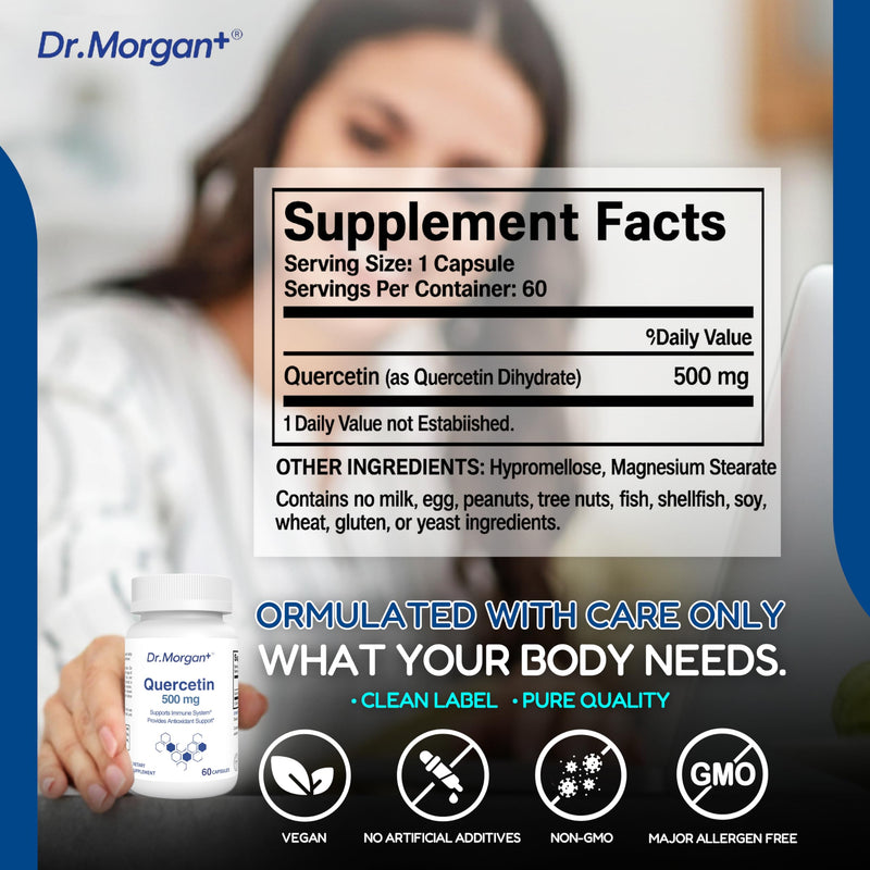 Dr. Morgan Quercetin 500mg Supplement-Bioflavonoid Antioxidant for Immune Support & Cellular Health-Natural Supplement-Made in Canada-60 Capsules