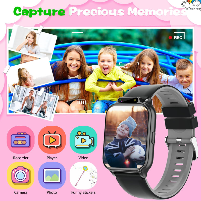 Smart Watch for Kids, 1.85" Fitness Tracker with Heart Rate, Sleep Monitor, IP68 Waterproof Smartwatches with Video Music, Pedometer, Game, NO APP/Phone, Gift for Boys Girls. (Classic, Black) Classic