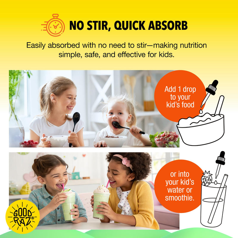 Good Rāz Vitamin D3 Drops for Kids 0.17 fl oz (5 ml) – Taste Free Liquid Dietary Supplement for Kids – Non-GMO, Gluten-Free, Kosher, Daily Liquid Vitamin in Easy Dropper Bottle