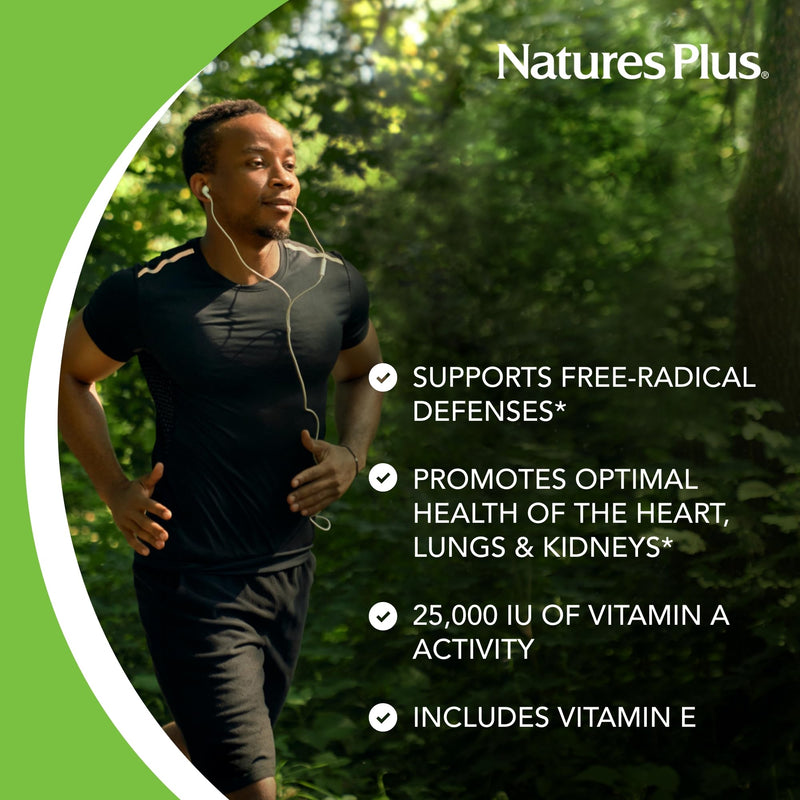 Natures Plus Natural Beta Carotene - 25,000 iu Vitamin A & Vitamin E, 90 Softgels - Eye Supplement, Antioxidant, Aids in Free Radical & Natural Cellular Defense - Gluten-Free - 90 Servings - BeesActive Australia