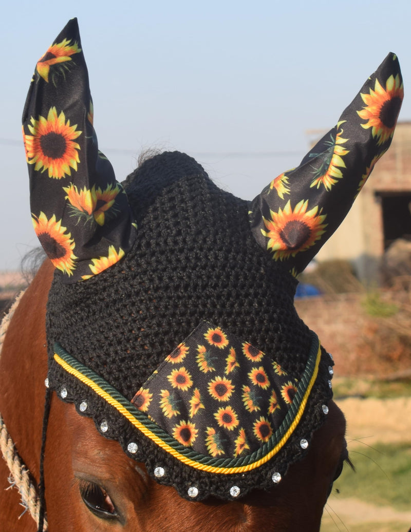 Sunflower Horse Fly Bonnet Net Hat Hood Mask Fly Veil Full Hand Made Cotton Full (COB) COB - BeesActive Australia