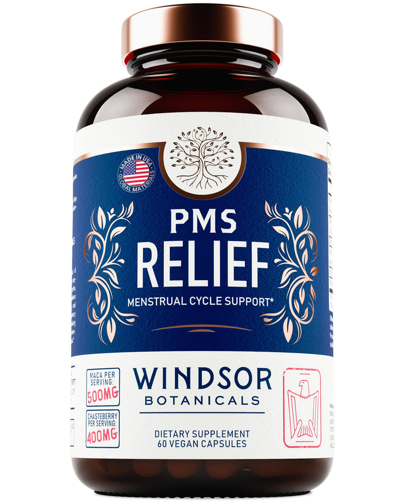 PMS Support Supplement for Women with Chasteberry, Maca Root, Ashwagandha - Period Relief, Bloating Relief for Women, Mood Support, Hormone Balance Herbal Supplements - 30 Day, 60 Vegan Capsules Vegan PMS Support