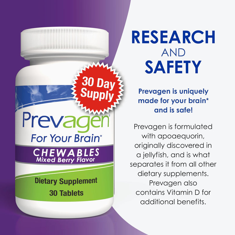 Prevagen Regular Strength Mixed Berry Chewables with Storage Box, 1-Pack | For Your Brain, 1 Month Supply, 10mg Apoaequorin, 50mcg Vitamin D3, 30 Tablets per Bottle 30 Count (Pack of 1)