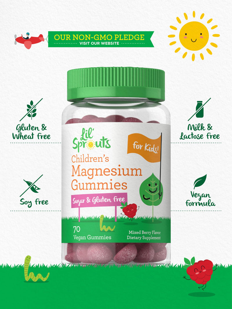Lil' Sprouts Children's Magnesium Gummies | 70 Count | Mixed Berry Flavor | Sugar Free | Vegan, Non-GMO & Gluten Free