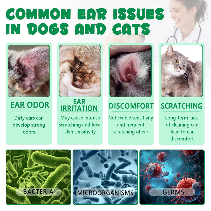 Ear Cleaner for Dogs & Cats – Gentle Plant-Based Formula with Soothing Relief, 10 Single-Use Tubes (1.5 mL Each) | Daily Ear Cleaning Solution for Pets