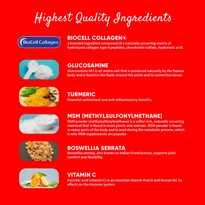 Health Logics Move! Healthy Joints with BioCell Collagen, Glucosamine, MSM, Vitamin C, Turmeric Extract 95% Curcuminoids, Boswellia Serrata | Support Joint Comfort | Non-GMO | 90 Capsules