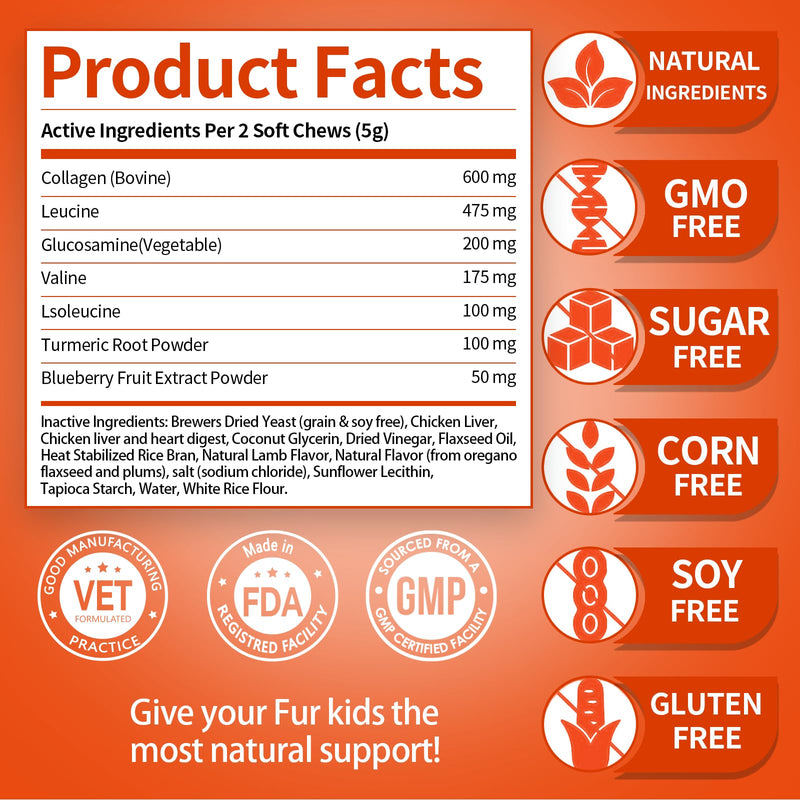 Muscle Chews for Dogs, Natural Collagen & Amino Acids, Lamb Flavor, 120 Soft Chews
