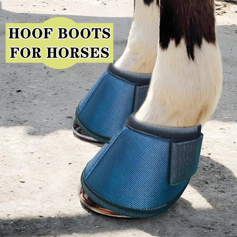 Professional Equestrian Bell Boots, Navy Blue Ballistic Nylon No-Turn Horse Hoof Protective Cover with Padded Rim, 1 Pair