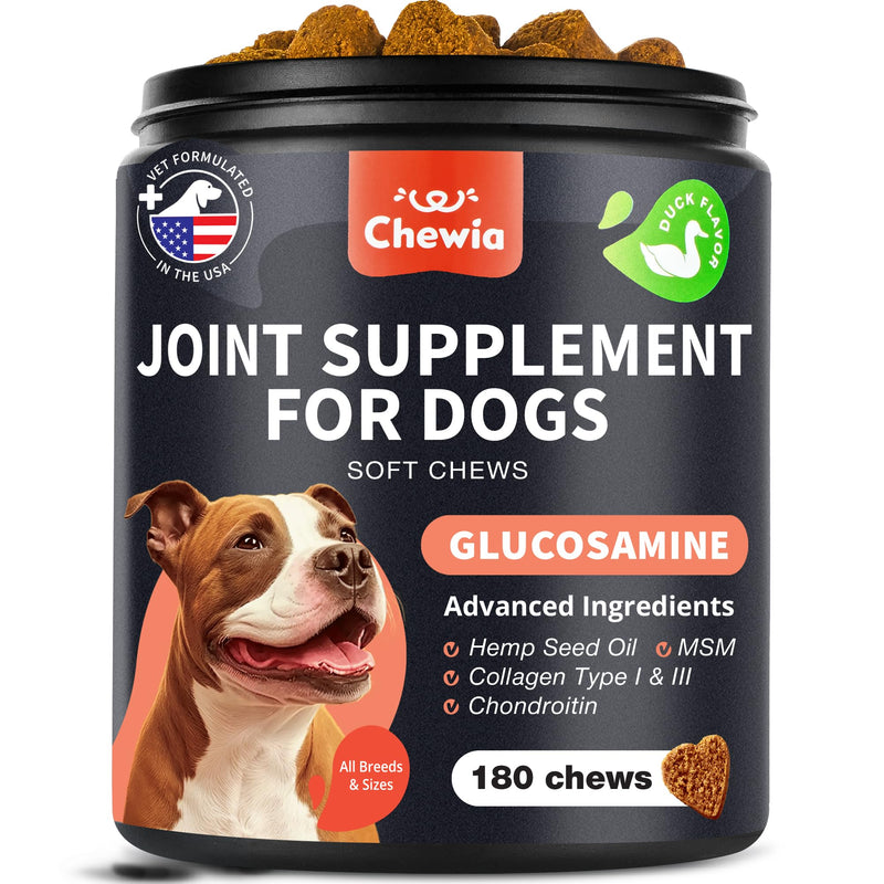 Glucosamine for Dogs - Joint Supplement for Dogs - Glucosamine Chondroitin - 180 Hip and Joint Care Mobility Chews - MSM, Turmeric - Advanced Mobility Support - Bone Health - Large and Small Breeds 180 count Hip & Joint Chews