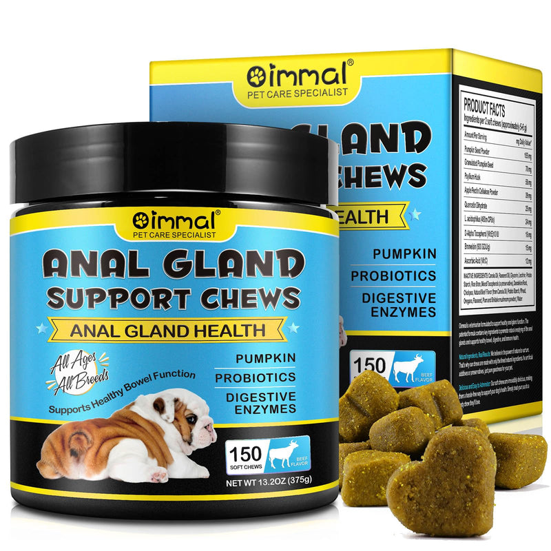 Anal Gland Support for Dogs, 150 PCS Anal Gland Supplement Soft Chews with Pumpkin Puree Fiber, Dog Diarrhea Supports Healthy Analgland & Bowel Function with Digestive Enzymes & Probiotics