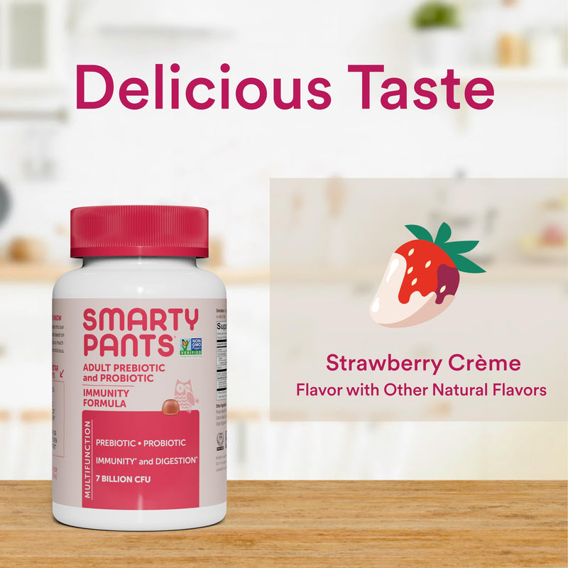 SmartyPants Adult Probiotic & Prebiotic Gummies for Digestive Health: Gut Health Supplement, Clinically Studied Prebiotic for Immune Support, Strawberry, 60 Count (30 Day Supply) (Pack of 2) 1 Count (Pack of 2) Strawberry Probiotic + Prebiotic