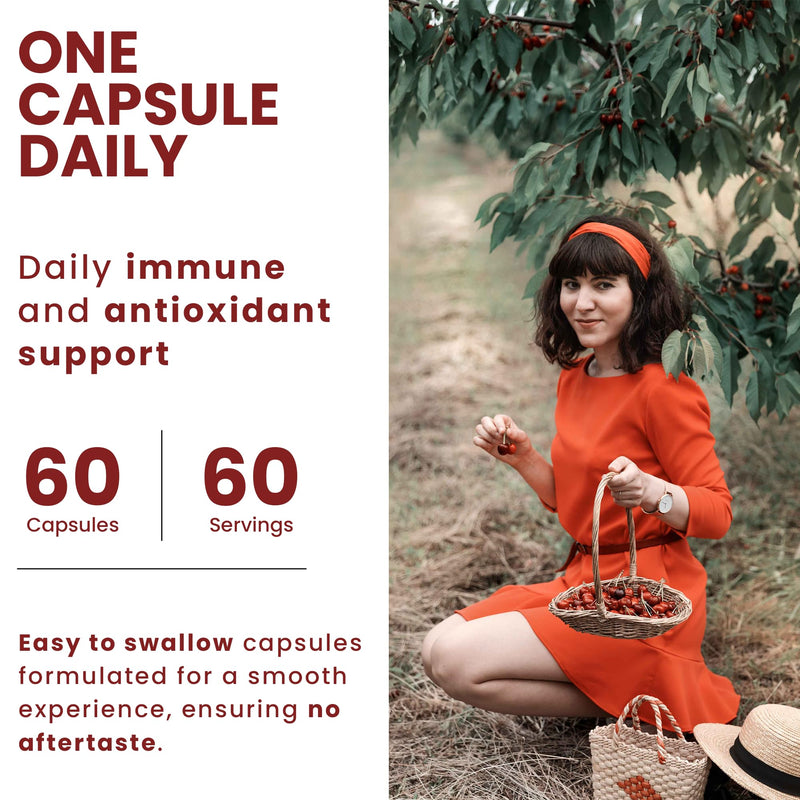Acerola Cherry Capsules , Plant-Based Vitamin C for Immune Support - 60ct | Brazilian Acerola Cherry Vitamin C Enhances Absorption – Supports Skin, Joints & Immune Health – Gluten Free, GMP Certified