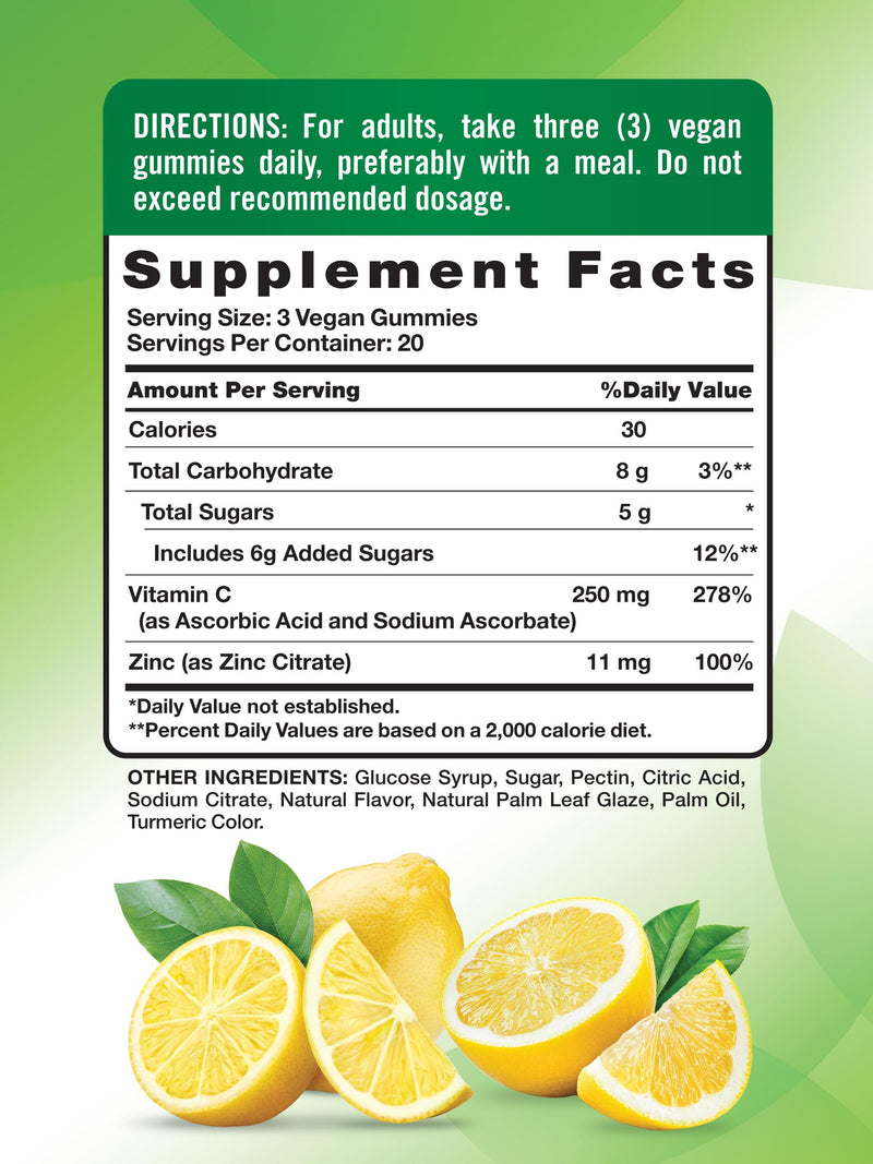 Nature's Truth Vitamin C Gummies with Zinc for Adults | 60 Count | Immune Support | Vegan, Non GMO & Gluten Free Supplement 60 Count (Pack of 1)
