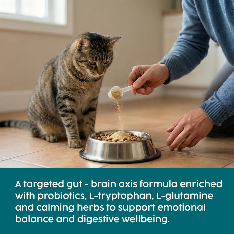 Cat Calming Powder Supplement - Stress & Anxiety Relief for Cats, Contains L-Tryptophan for Sleep Aid During Travel, Cat Probiotics for Digestive Support & Brain Gut-Axis | 100g (Catnip)