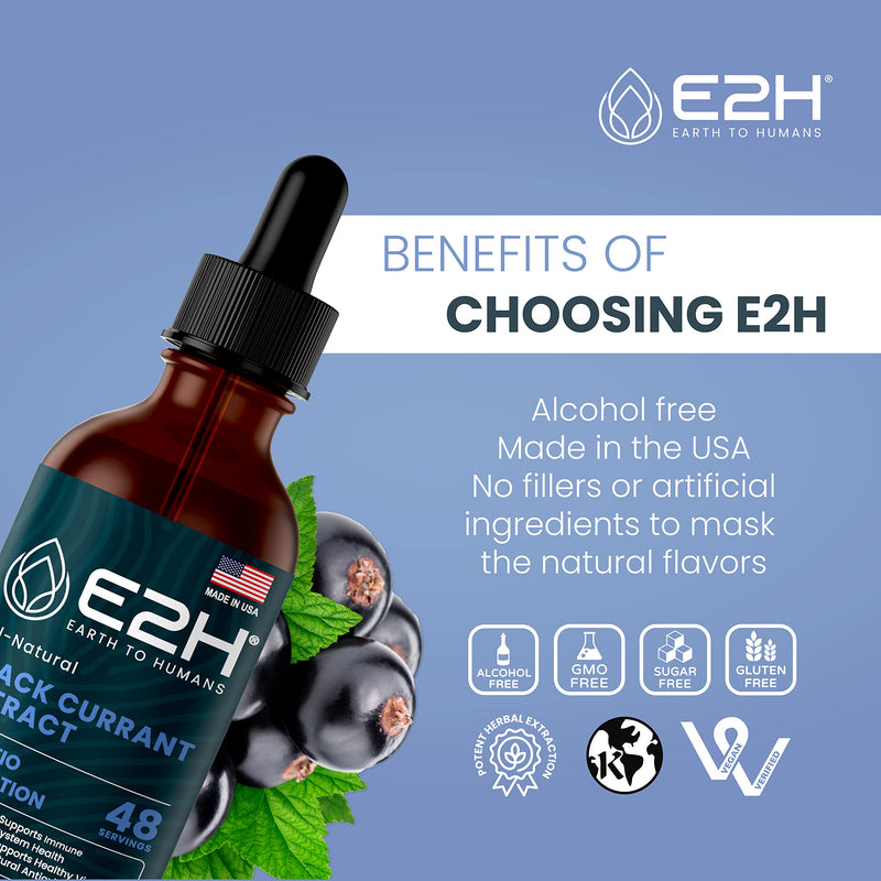 E2H Natural Black Currant Extract, Cold Pressed Black Currant Seed - Immune System Health - Fast Absorbing Liquid (2 Bottles) 2 Fl Oz (Pack of 2) - BeesActive Australia