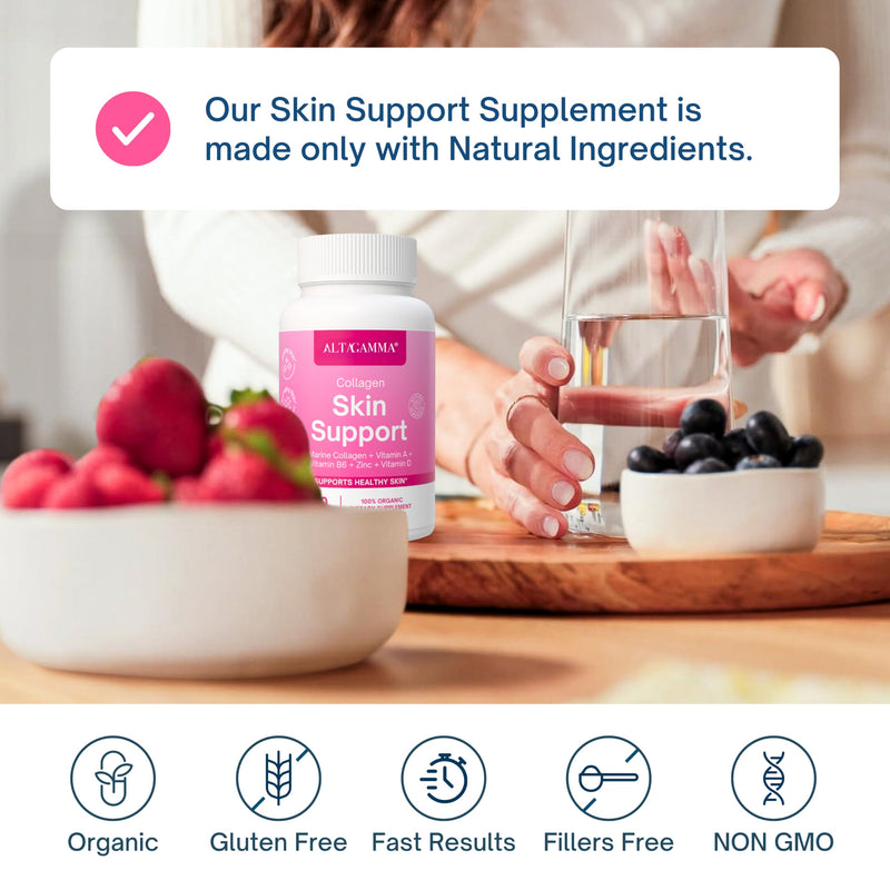 Skin Support Supplement - Hair Growth Vitamins for Women & Men - Nail Strengthener and Growth - Healthy Hair Skin and Nails Vitamins with Collagen - Non-GMO, 60 Capsules | 30 Day Supply