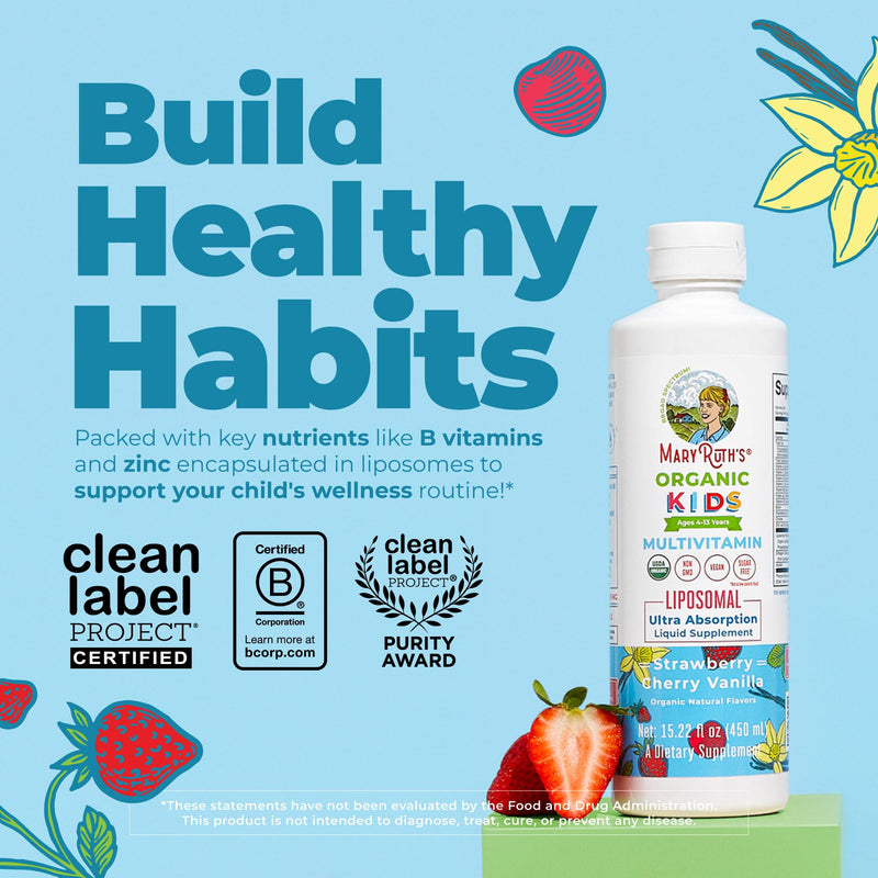 MARYRUTH'S Organic Kids Multivitamin Liposomal, 15.22 oz, Immune Support | Sugar Free, Immune Support, Bone Health, Cognitive Health, Overall Wellness