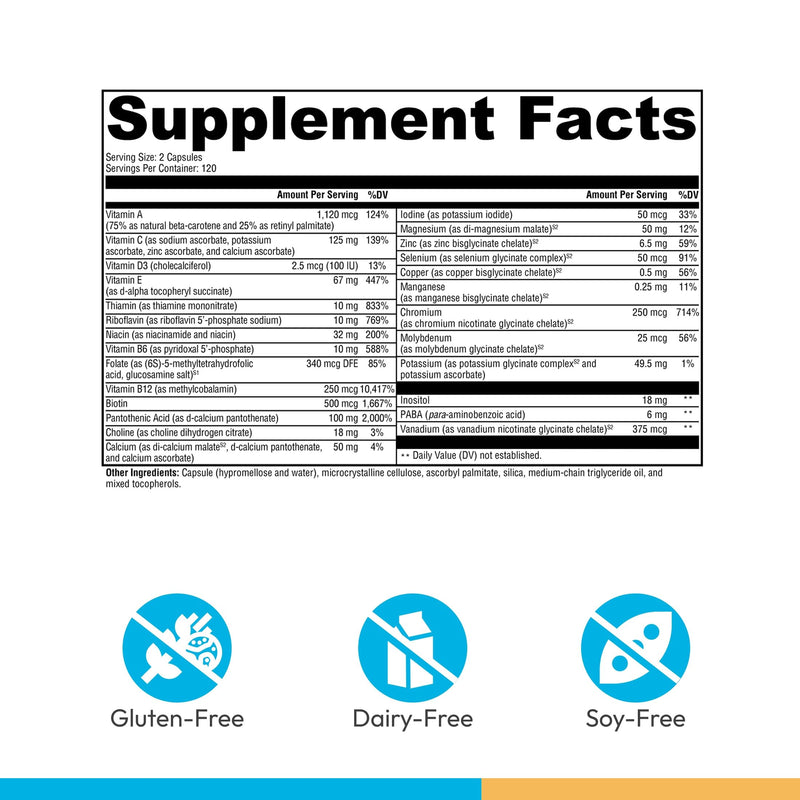 XYMOGEN ActivNutrients Without Iron, 240 Count | No Iron Multivitamin for Wellness Support, Energy Production, and Immune Support, Antioxidant Activity 240 Count (Pack of 1)