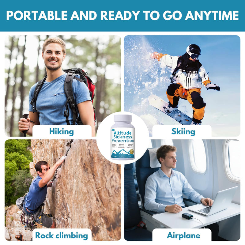 Altitude Sickness Prevention - Altitude Pills for Ski, Hike & Mountain Trips - with Vitamin C & Ginkgo Leaf Extract for Oxygen & Energy Balance, 100 Capsules