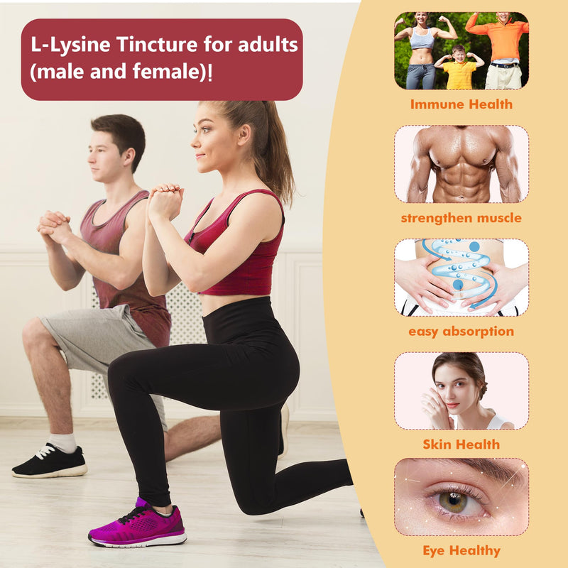 L-Lysine Supplement Liquid Drops | L-Lysine 1000mg Tincture with Vitamin A, C, and B12 for Adults & Kids | Immune Support, Skin & Lips Health, Collagen Synthesis | Non-GMO, Vegan, 4 Fl Oz (120 ML) 2 Fl Oz (Pack of 2)