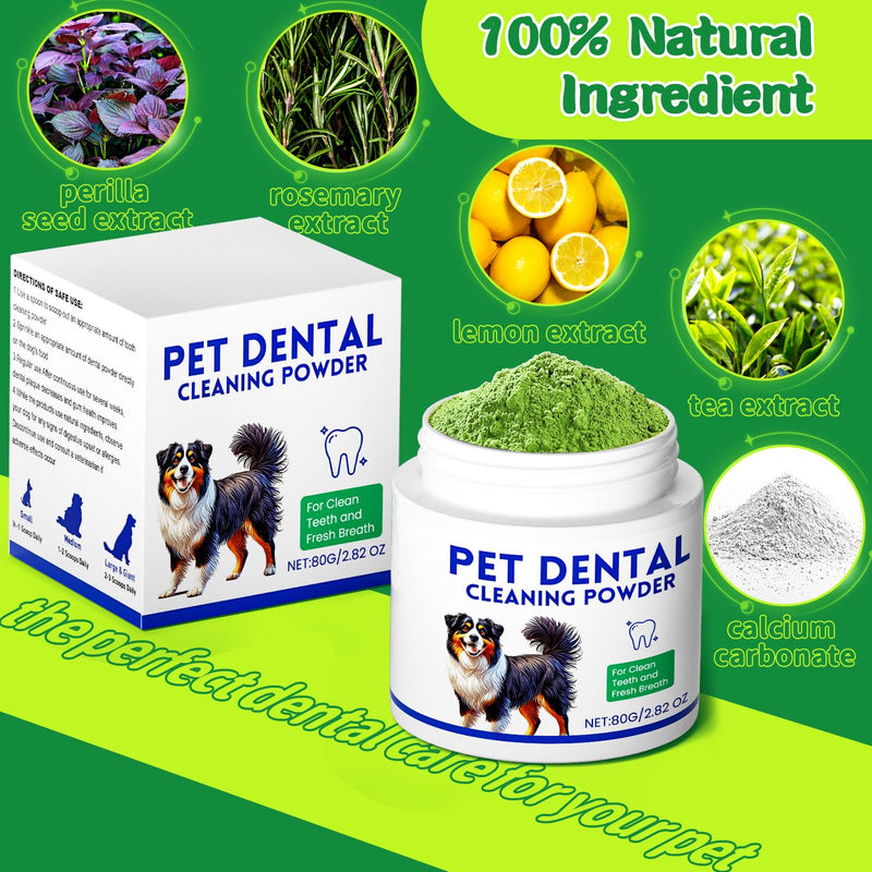 Mimo Style Dog Dental Powder, Dog Teeth Cleaning Powder, Targets Tartar & Reduces Plaque & Bad Breath - Teeth Cleaning Made Easy Eliminate - Meat-Flavored Formulated Green