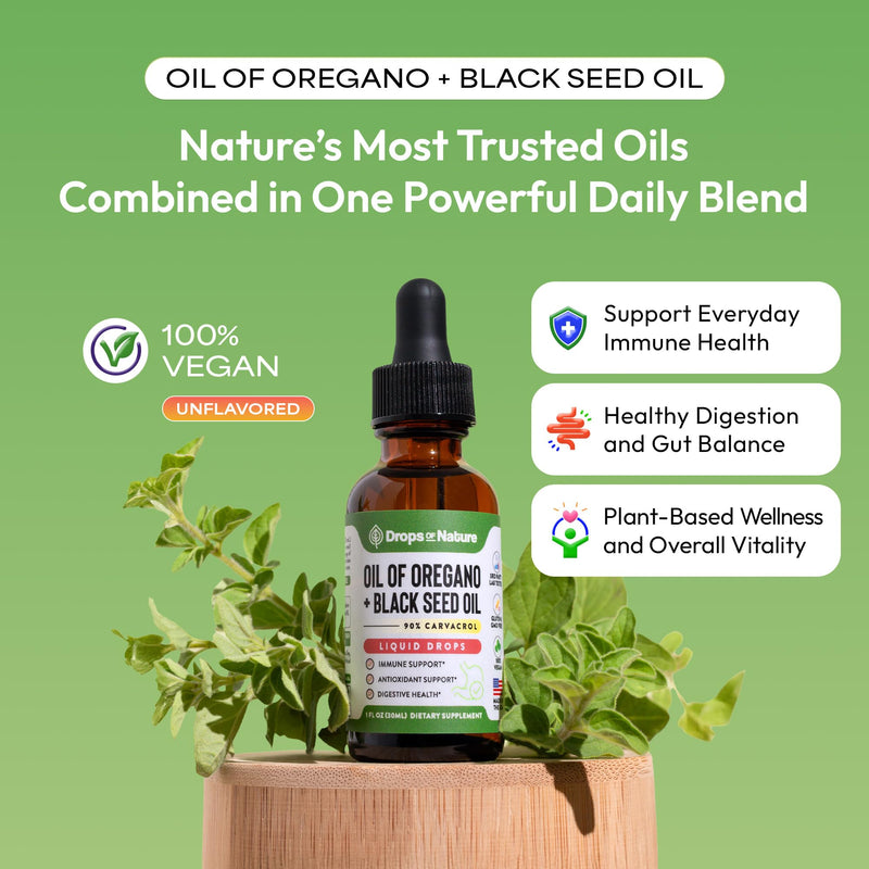 Oil of Oregano with Black Seed Oil Liquid Drops ‚Äì Wild Oregano (90% Carvacrol) and Black Currant Seed Oil ‚Äì Vegan, GMO-Free & High-Potency ‚Äì Supports Immunity, Gut Health & Wellness (Unflavored, 30mL) - BeesActive Australia