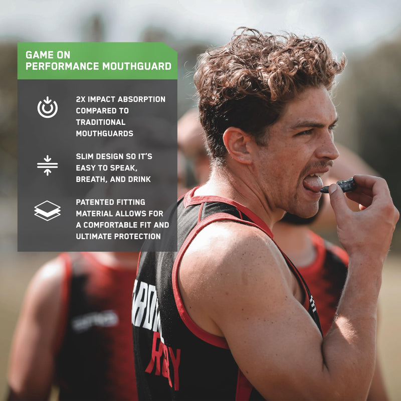 Game On Mouthguards - Only ADA Accepted Strapless Sports Mouth Guard for Football, Basketball, Lacrosse, Hockey - Superior Protection, Comfortable Fit (Braces Mouthguard) Adult Black