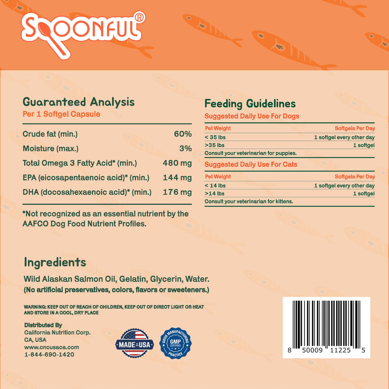 Spoonful Salmon Squeeze - 100% Natural Wild-Caught Alaskan Salmon Oil – 2,000 mg Omega-3 Softgel, 60 Squeezeable Softgels | DHA, EPA & Natural Astaxanthin, Non-GMO, Sustainable, Made in USA (60)