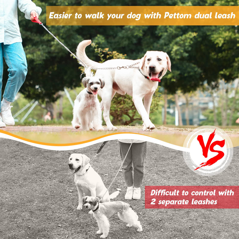 Pettom Heavy Duty 2 Way Dog Lead Metal Chain Double Pet Clip Leash Coupler 360° Swivel No Tangle Double Dog Walking & Training Leash(L 4.0mm*70cm Double Leash, Silver) L 4.0mm*70cm Double leash - BeesActive Australia
