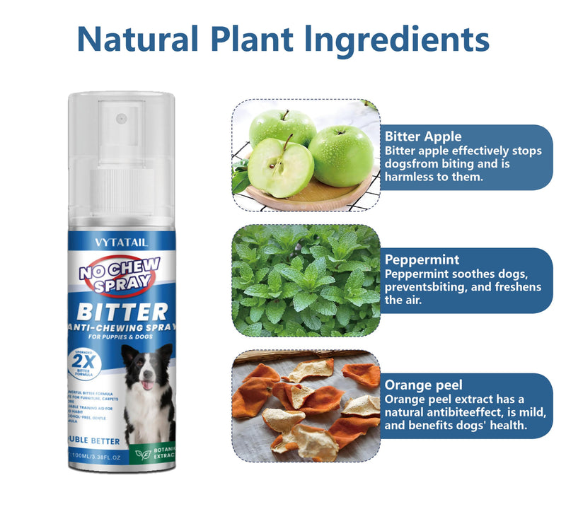 2-Pack No Chew Spray for Dogs – Bitter Apple Taste Stops Chewing, Licking & Biting | Non-Toxic, Alcohol-Free | Protects Furniture, Shoes, Plants (2x100ml) 1