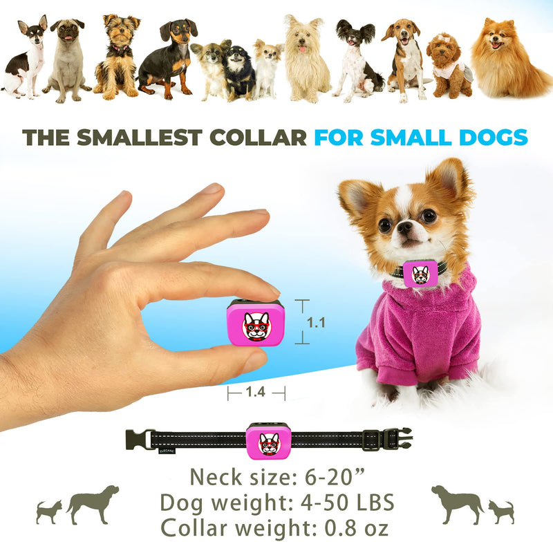 Small Dog Bark Collar Rechargeable - Smallest Bark Collar for Small Dogs 5-15lbs - Most Humane Stop Barking Collar - Dog Training No Shock Anti Bark Collar - Pet Bark Control Device (Pink) Pink - BeesActive Australia
