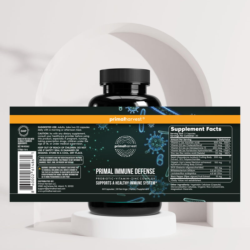 Primal Harvest Immune Defense - Daily Supplement, Gluten & Soy Free 30 Count (Pack of 2)
