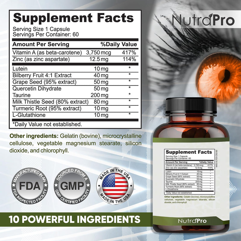 NutraPro Vision Support - Best Eye Vitamins for Blurry Vision.Eye Supplements for Adults with Lutein for Macular Health, Eye Strain, and Fatigue.with Zinc and Vitamin A to Support Sharp Vision.