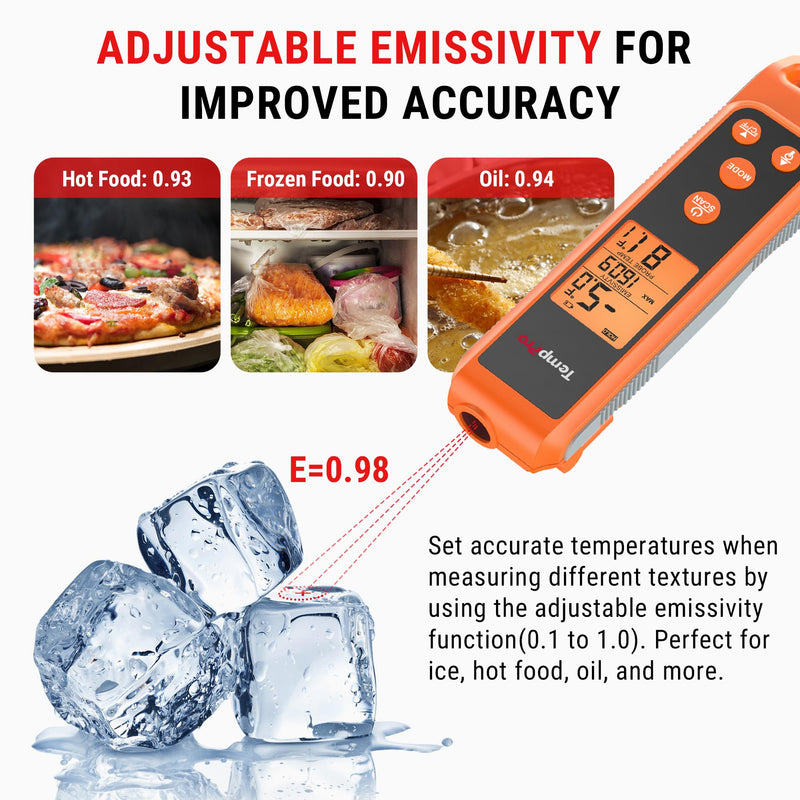 TempPro TP420 2-in-1 Instant Read Thermometer for Cooking, Infrared Thermometer with Meat Probe, Non-Contact Laser Meat Thermometer for Griddle Grill Pizza Oven HVAC Pool (Previously ThermoPro) IR Thermometer with Meat Probe
