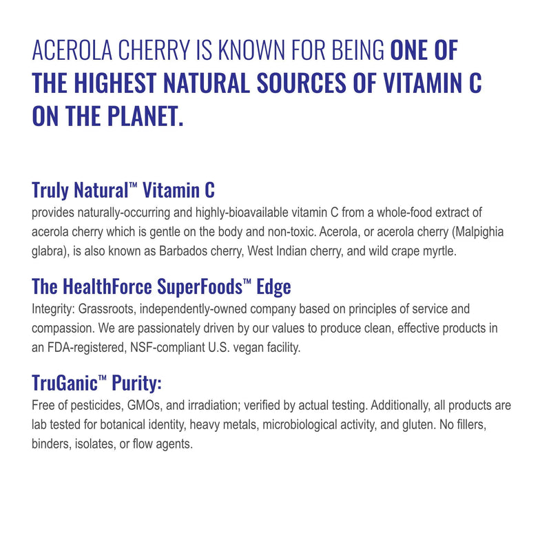 HEALTHFORCE SUPERFOODS Truly Natural Vitamin C - Immune Support Supplement with Camu Camu Berry - Vitamin C Supplement for Immune Health - Vegan, Non-GMO - 120 Vegan Caps, 15 Servings