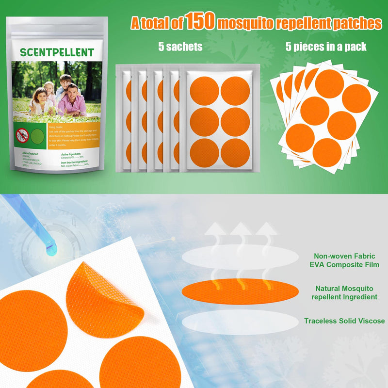 150 Pack Mosquito Stickers for Kids and Adults, Deet Free Natural Citronella Mosquito Patches for Indoor Outdoor Traveling Camping Hiking, Orange 1 Count (Pack of 150) - BeesActive Australia