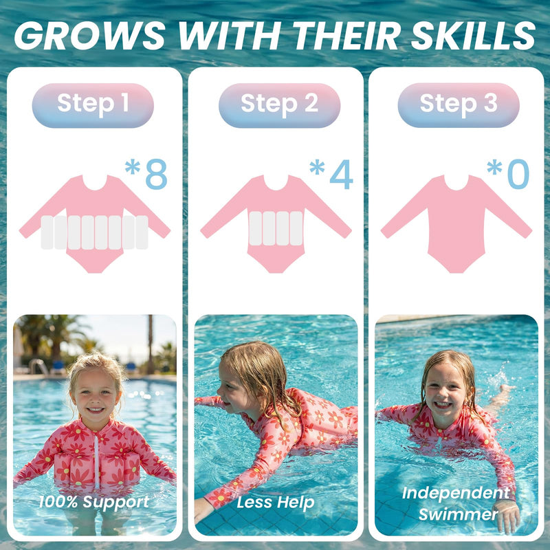 Toddler Swimsuit with Floatation, Baby Girls Long Sleeve Floating Bathing Suit Swim Suit for Summer Beach 4-5T Pink