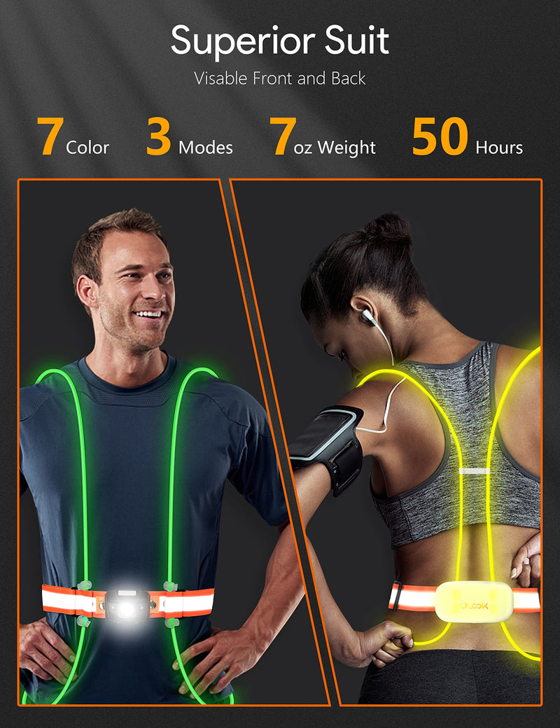 LED Running Light Vest Multicolor Light Up Vest Rechargeable Reflective Safety Gear High Visibility for Night Running Small Orange