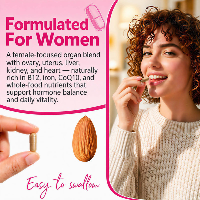 5-in-1 Beef Organ Supplement for Women, 1000mg, 90 Capsules | Grass-Fed Beef Liver Capsules with Ovary, Uterus, Kidney & Heart, New Zealand Beef Organs, Female Wellness & Energy Support