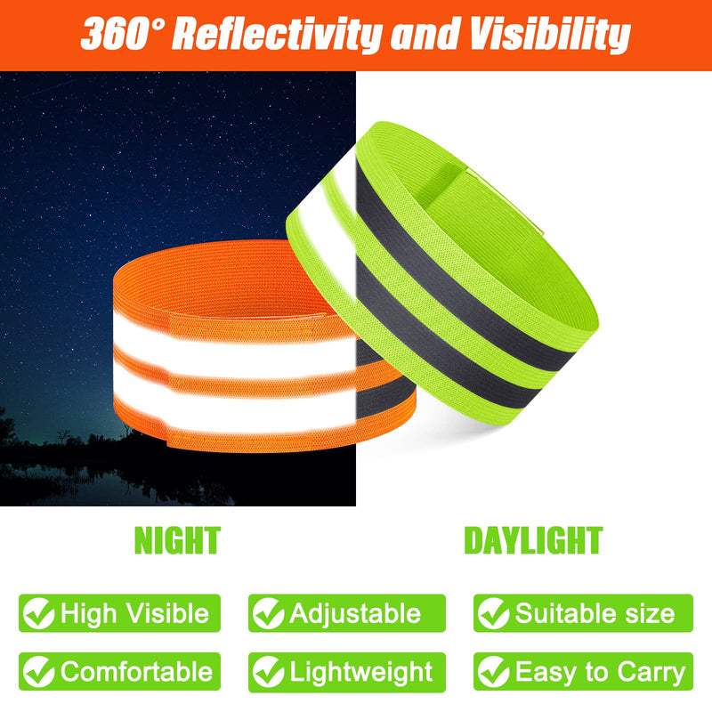 Zubebe 48 Pieces Reflective Bands Reflector Bands for Wrist, Arm, Ankle, Leg, High Visibility Reflective Gear Safety Reflector Tape Straps for Night Walking, Cycling and Running Green and Orange