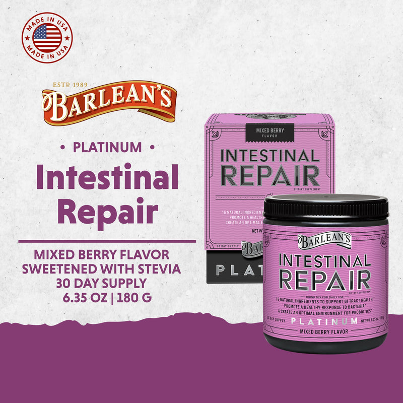 Barlean's Mixed Berry Repair Gut Health Powder, Digestive Support, 6.35oz | Fiber & digestive support blend, Non-GMO, Gluten-free, Daily gut, stomach & regularity support, Mixes into water Intestinal Repair - Mixed Berry