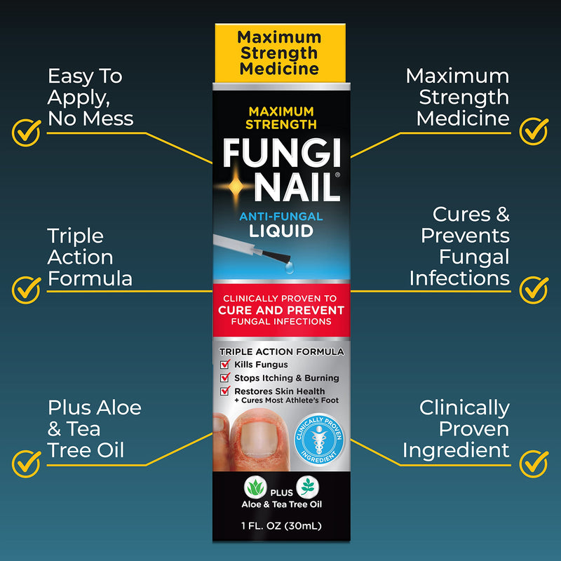 Fungi-Nail Anti-Fungal Liquid Solution, 1 Oz (Pack of 2), Kills Fungus, Athletes Foot Treatment, Toe Fungus Treatments w/Tolnaftate, Clinically Proven to Cure and Prevent Fungal Infection 1 Fl Oz (Pack of 2)