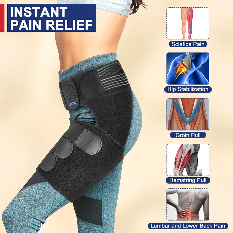 Sciatica Pain Relief Devices, Hip Brace for Women Men, Thigh, Groin, Hamstring Compression Sleeve RIGHT LEG One Size
