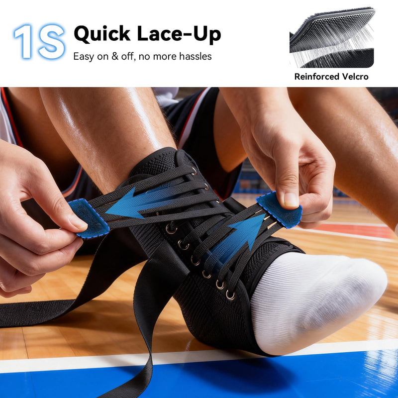 Upgraded Ankle Brace for Sprained Ankle [Stronger Support & Ultra Breathable] Ankle Support with Side Stabilizing Pads, Adjustable Quick Lace Up Ankle Stabilizer for Injury Recovery, Sports, Men&Women Black Medium