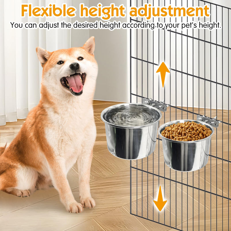 Stainless Steel Dog Bowls,2 Pack Dog Crate Water Bowl No Spill Kennel Water Bowl Hanging Cage Accessories Durable Pet Feeder Dish for Cat Puppy Bunny Guinea Pig Ferret (M:7"×4.3") M:6.3"×4" - BeesActive Australia