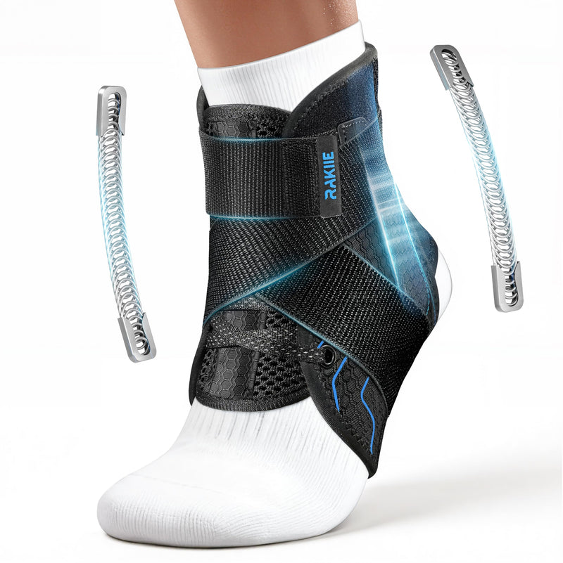 Rakiie Quick Lace Up Ankle Brace with 2 Metal Support Stays, Breathable Stabilizer for Sprained Ankle, Slim Fit Ankle Support for Men & Women, Sports, Running, Basketball (Black, M) Black - BeesActive Australia