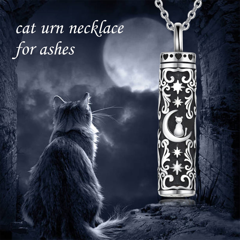 CUENDA Fox/Cat Necklace Sterling Silver Fox on Moon/Black Cat Pendant Animal Jewelry Gifts for Women Mother Cat Urn - BeesActive Australia