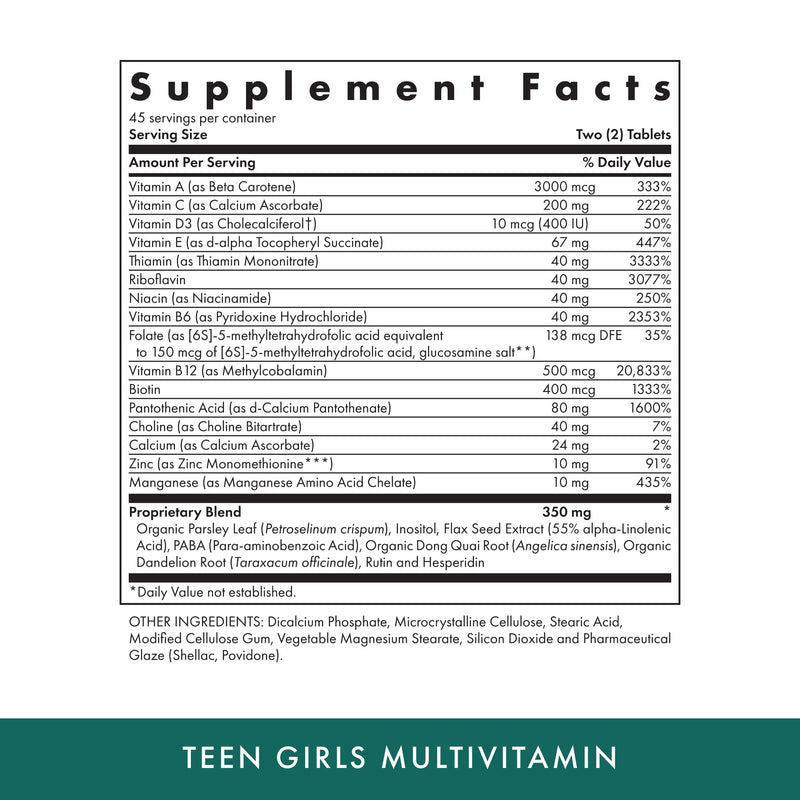 Michael's Health Naturopathic Programs Teen Girls Multivitamin - 90 Vegetarian Tablets - With B Complex Vitamins & Female Herbal Blend - Kosher - 45 Servings