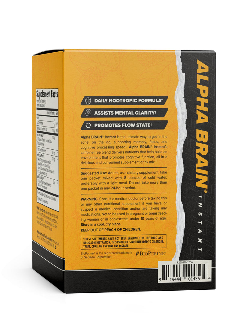 ONNIT Alpha Brain Instant Nootropic Focus Drink Mix, Peach, 30 Packets | Nootropic drink mix packets; L-Theanine, Alpha GPC & B6 support focus, memory & mental clarity; on-the-go brain supplement