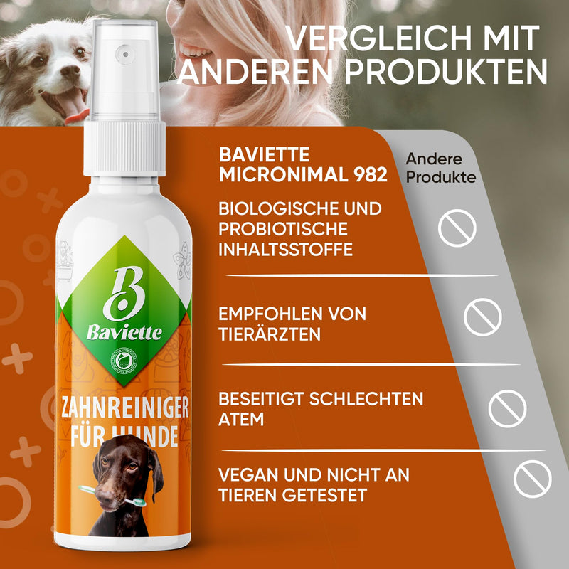Baviette Dog Dental Care: 100 ml Gentle Brush-Free Tooth Cleaner with Microorganisms – Odourless, Tasteless, Alcohol-Free & Fragrance-Free – Made in the EU